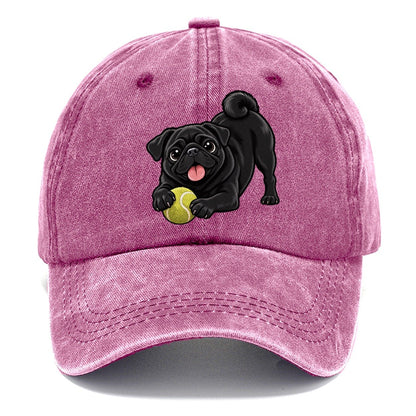 Black Pug with Tennis Ball Classic Cap – Dusty Rose