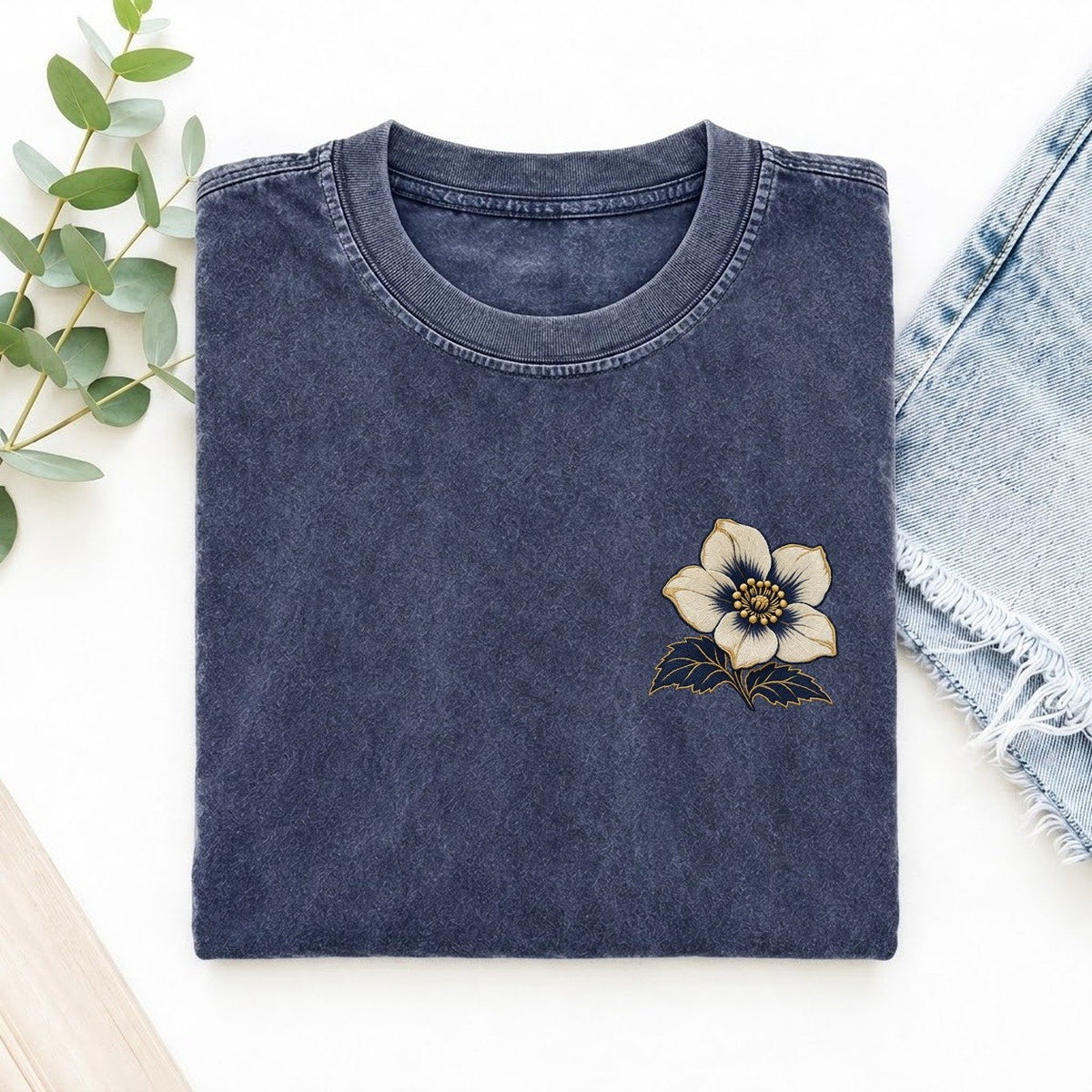Hellebore Winter Cup Left Chest Vintage T-shirt – Blue