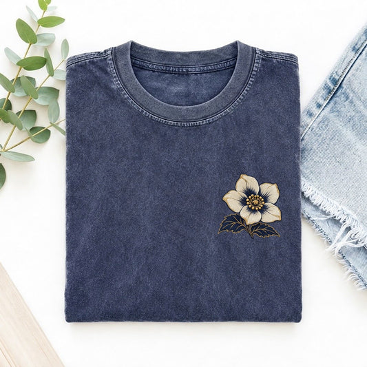 Hellebore Winter Cup Left Chest Vintage T-shirt – Blue