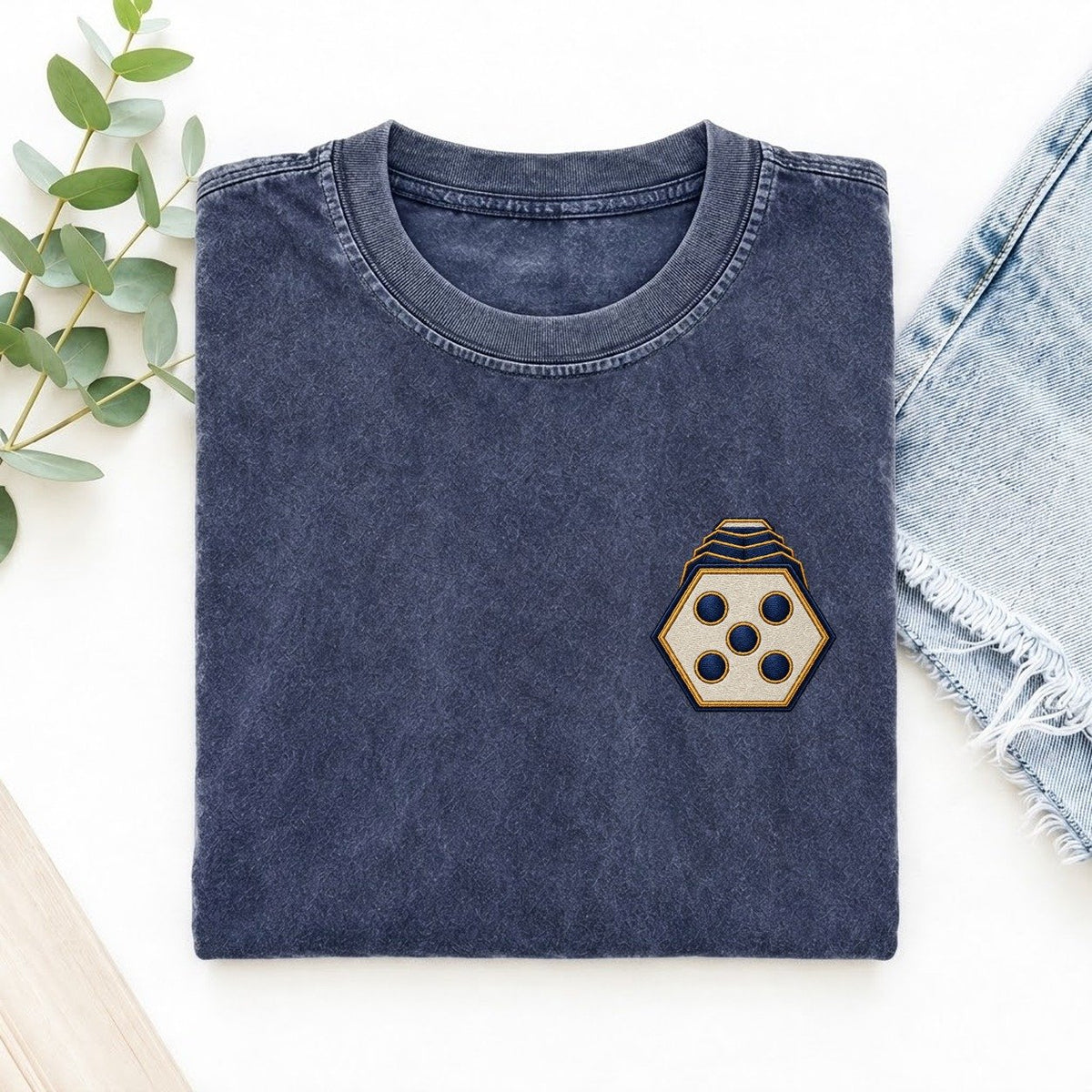 Concertina Hex Fold Left Chest Vintage T-shirt – Blue