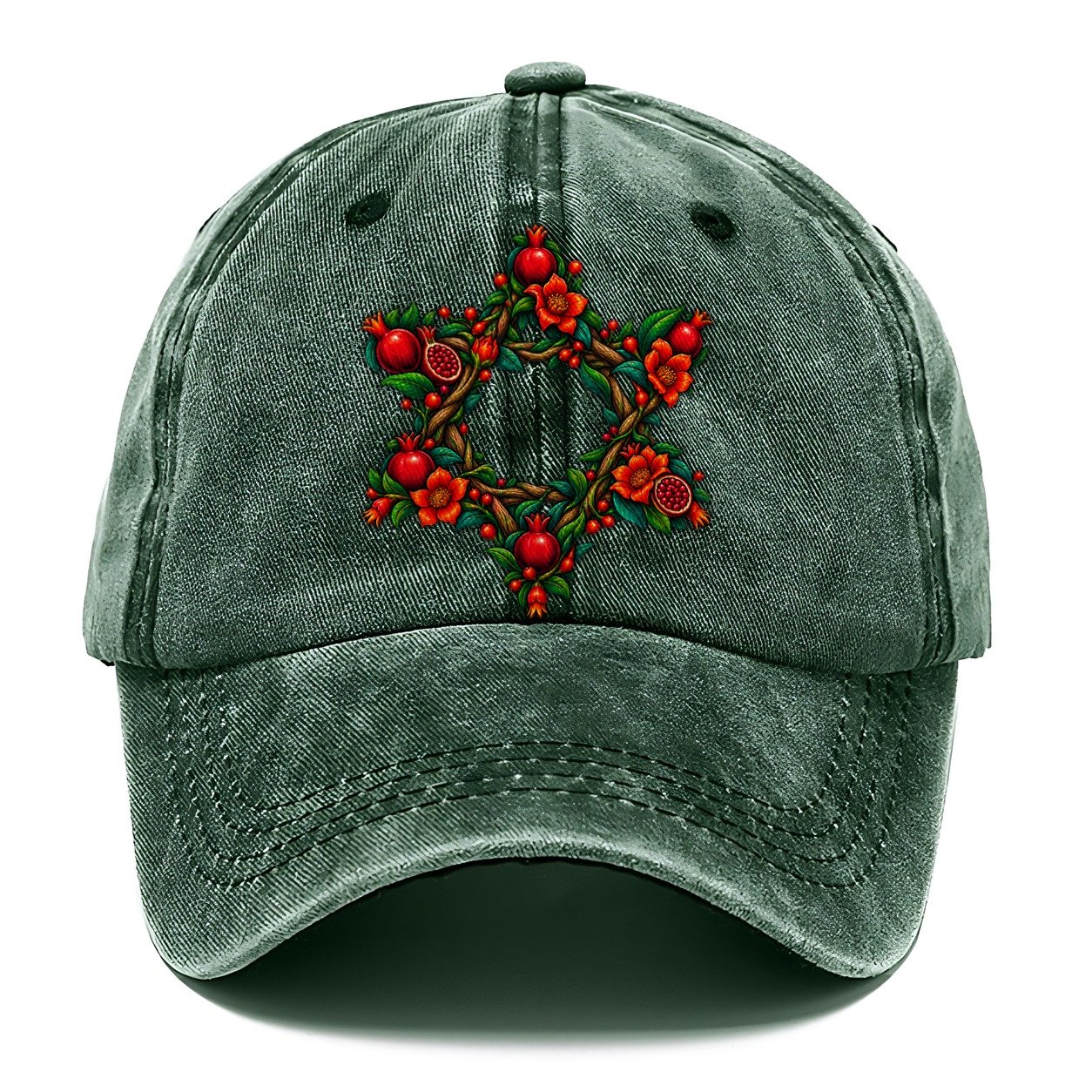 Star Of David Floral Bloom Judaism Heritage Classic Cap – Forest Mist