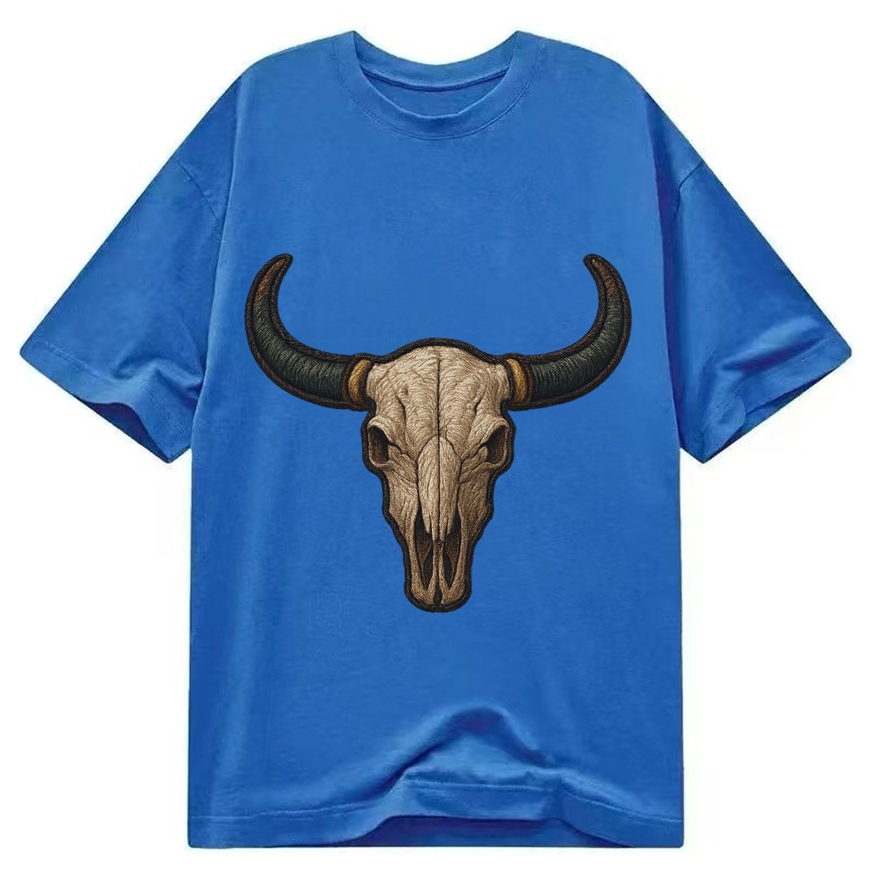 Bull Skull Longhorn Skull With Horns Classic T-shirt – Blue