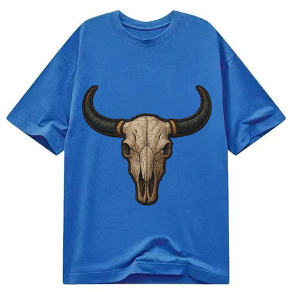Bull Skull Longhorn Skull With Horns Classic T-shirt – Blue