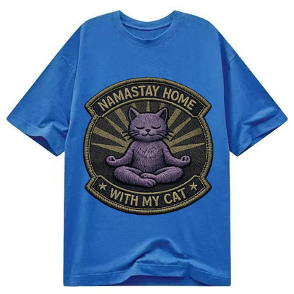 Embroidered Patch Design Namastay Home With My Cat Yoga Cat Classic T-shirt – Blue