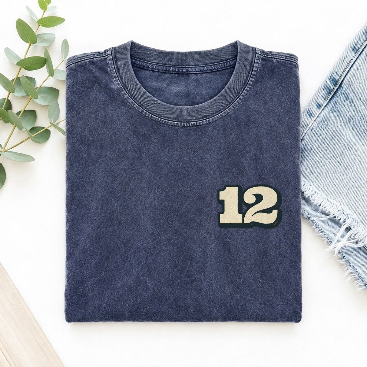 Number 12 Left Chest Vintage T-shirt – Blue