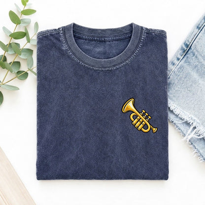 Golden Trumpet Left Chest Vintage T-shirt – Blue