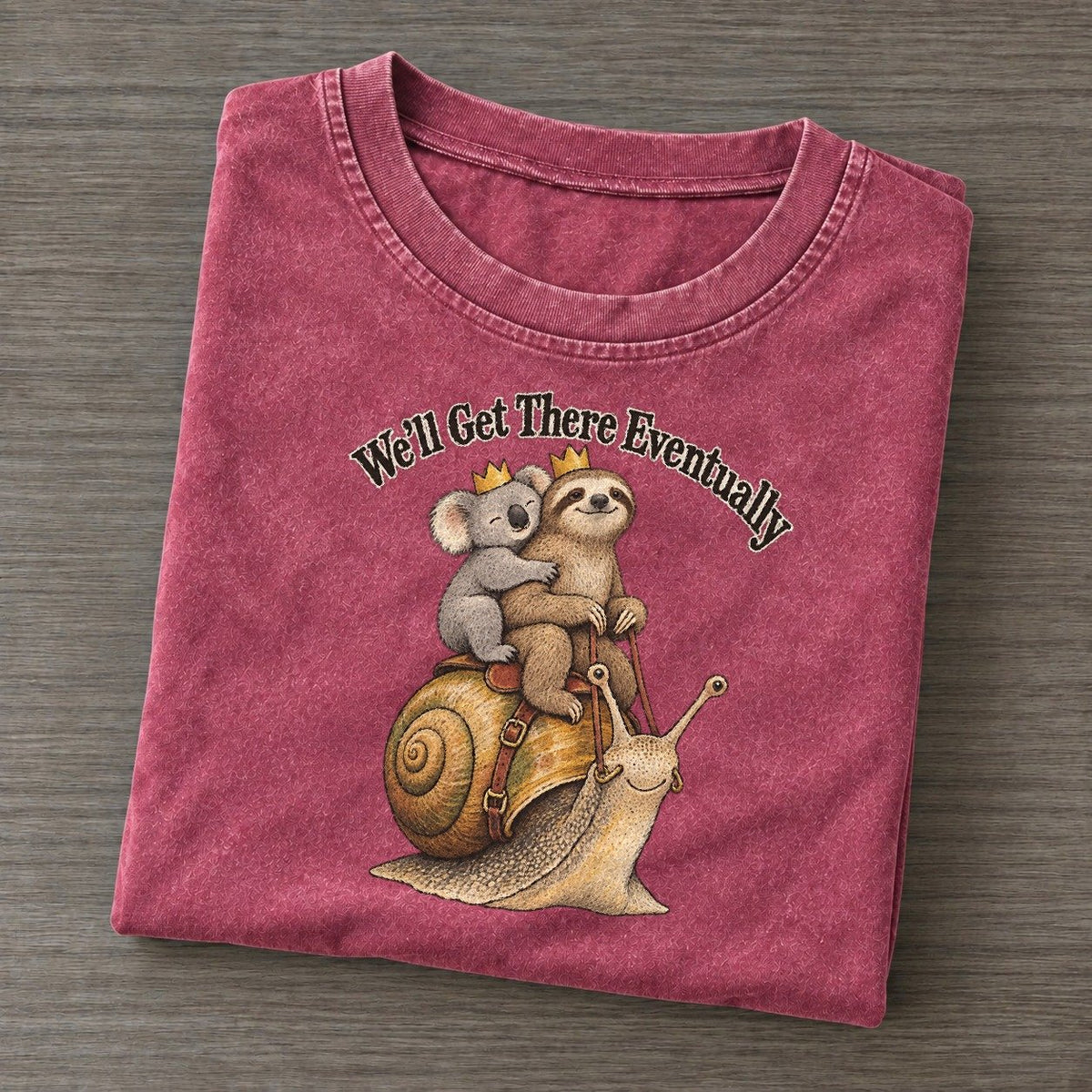 Well Get There Eventually Kerfuffle Club Vintage T-shirt – Raspberry