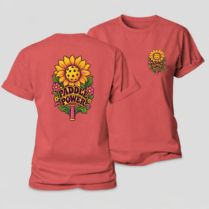 Sunflower Paddle Power Pickleball Life Women's Cotton T-Shirt – Coral Red