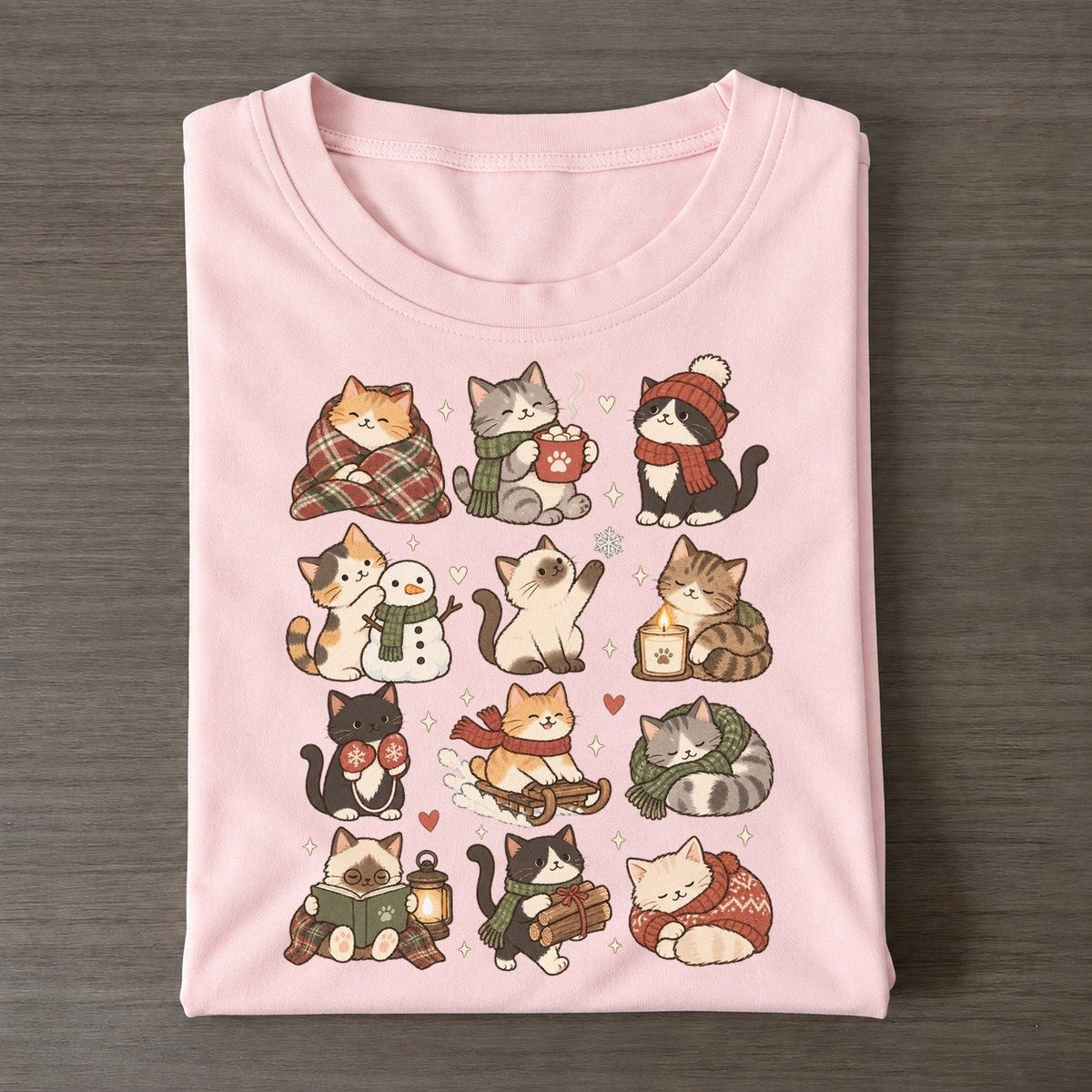 Cozy Winter Cat Club Classic T-shirt – Pink