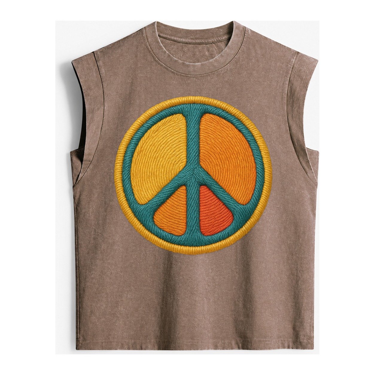 Golden Peace Vintage Washed Tank – Brown