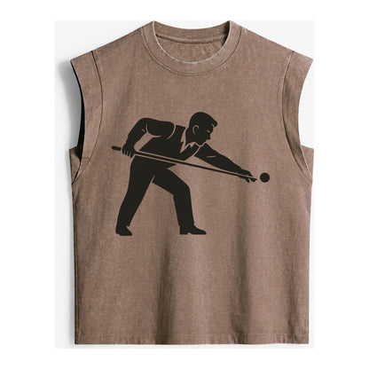 Pool Player Lining Up Shot Vintage Washed Tank – Brown