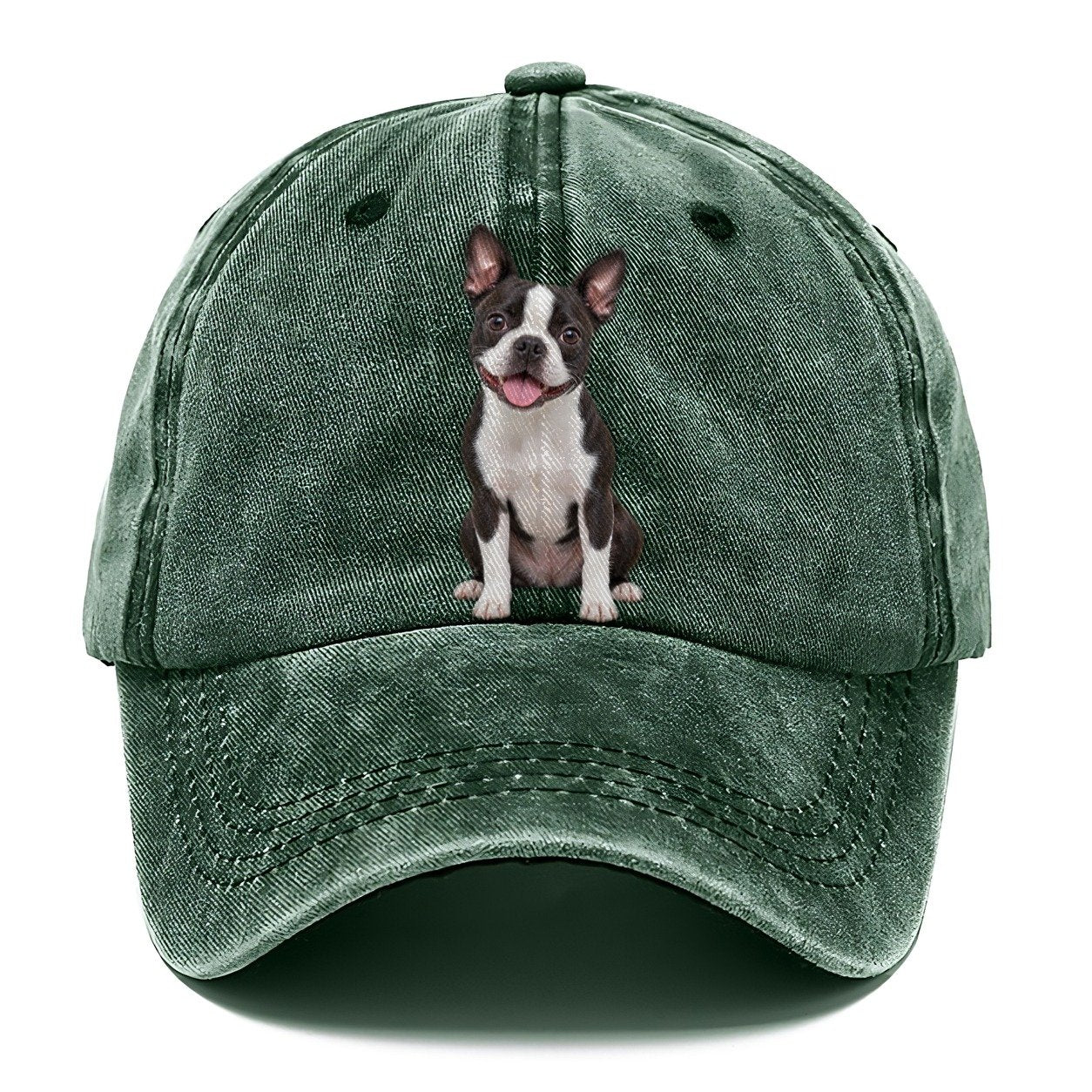 Boston Terrier Sitting Top Breeds Classic Cap – Forest Mist