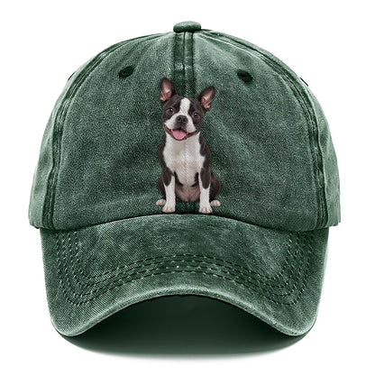 Boston Terrier Sitting Top Breeds Classic Cap – Forest Mist
