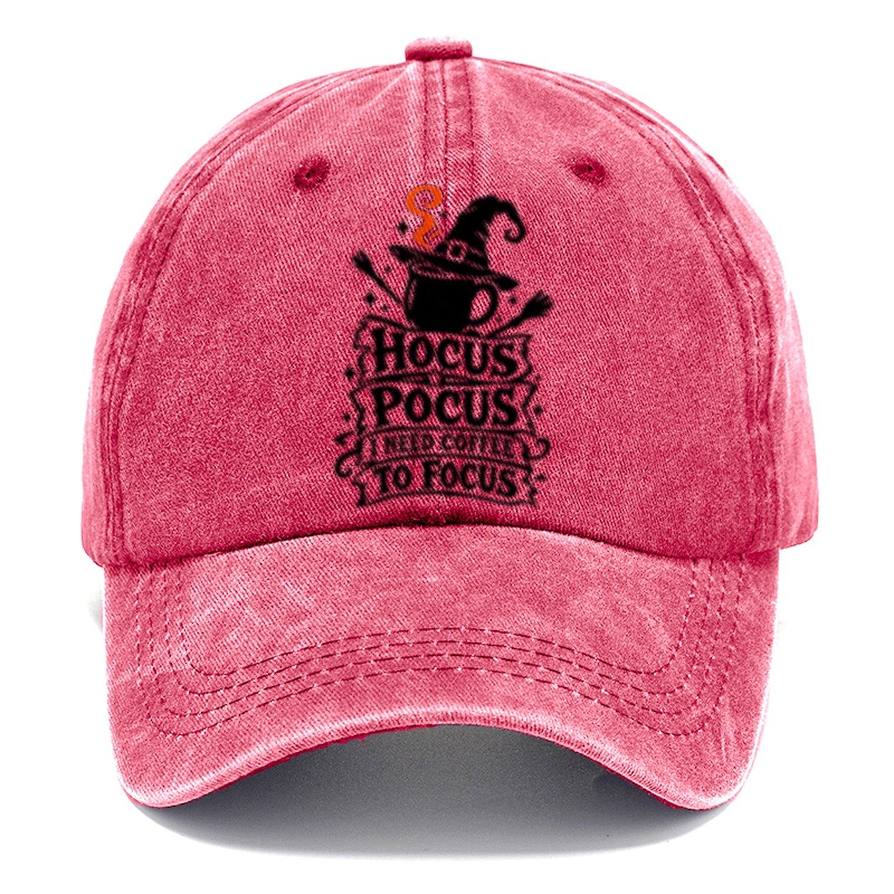 Hocus Pocus I Need Coffee To Focus Slogan Witch Magic Classic Cap – Pomegranate Blush