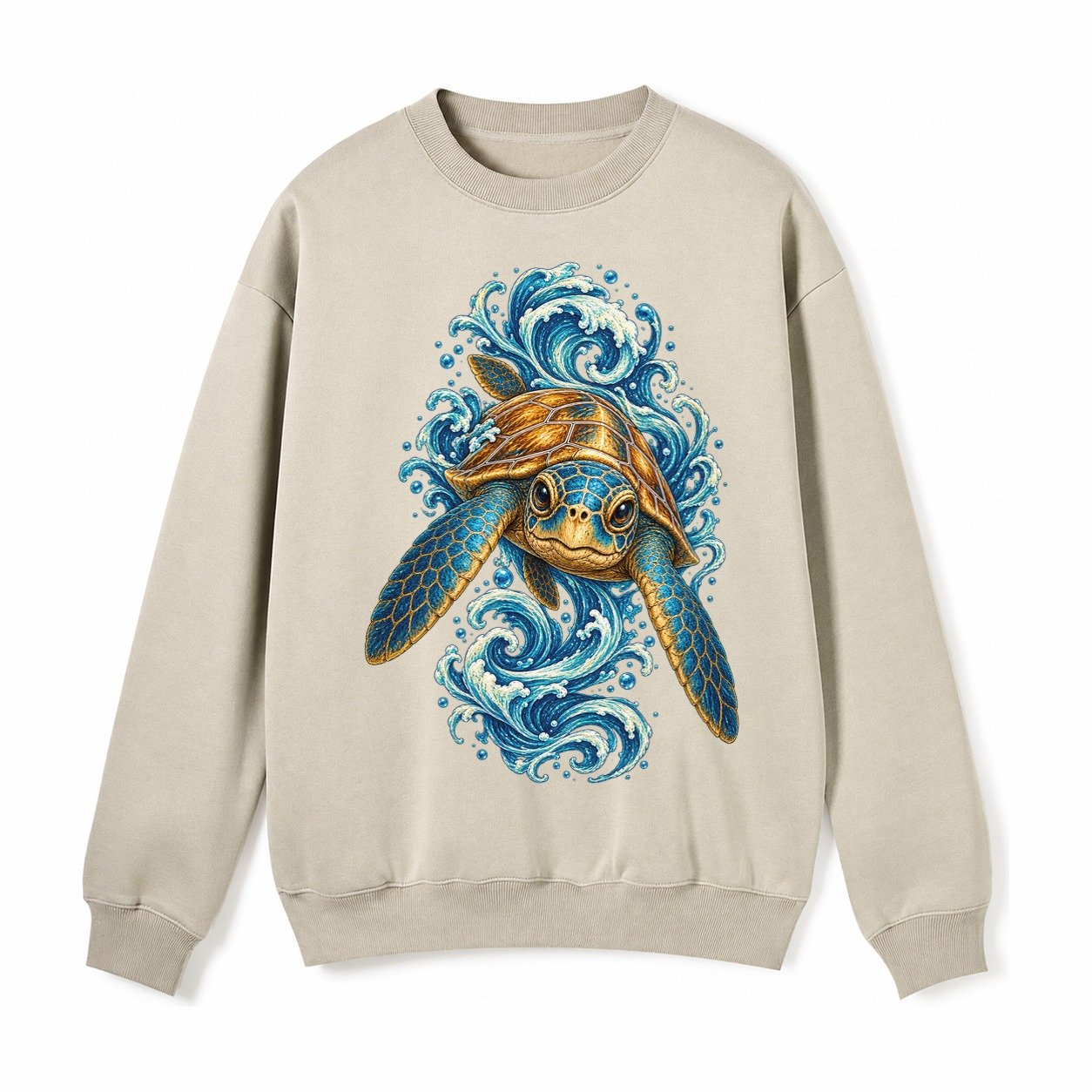 Ornate Sea Turtle Fleece Sweatshirt – Light Khaki