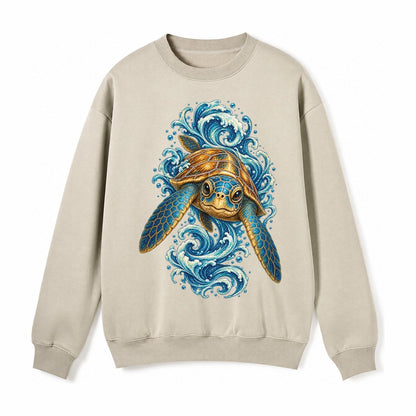 Ornate Sea Turtle Fleece Sweatshirt – Light Khaki