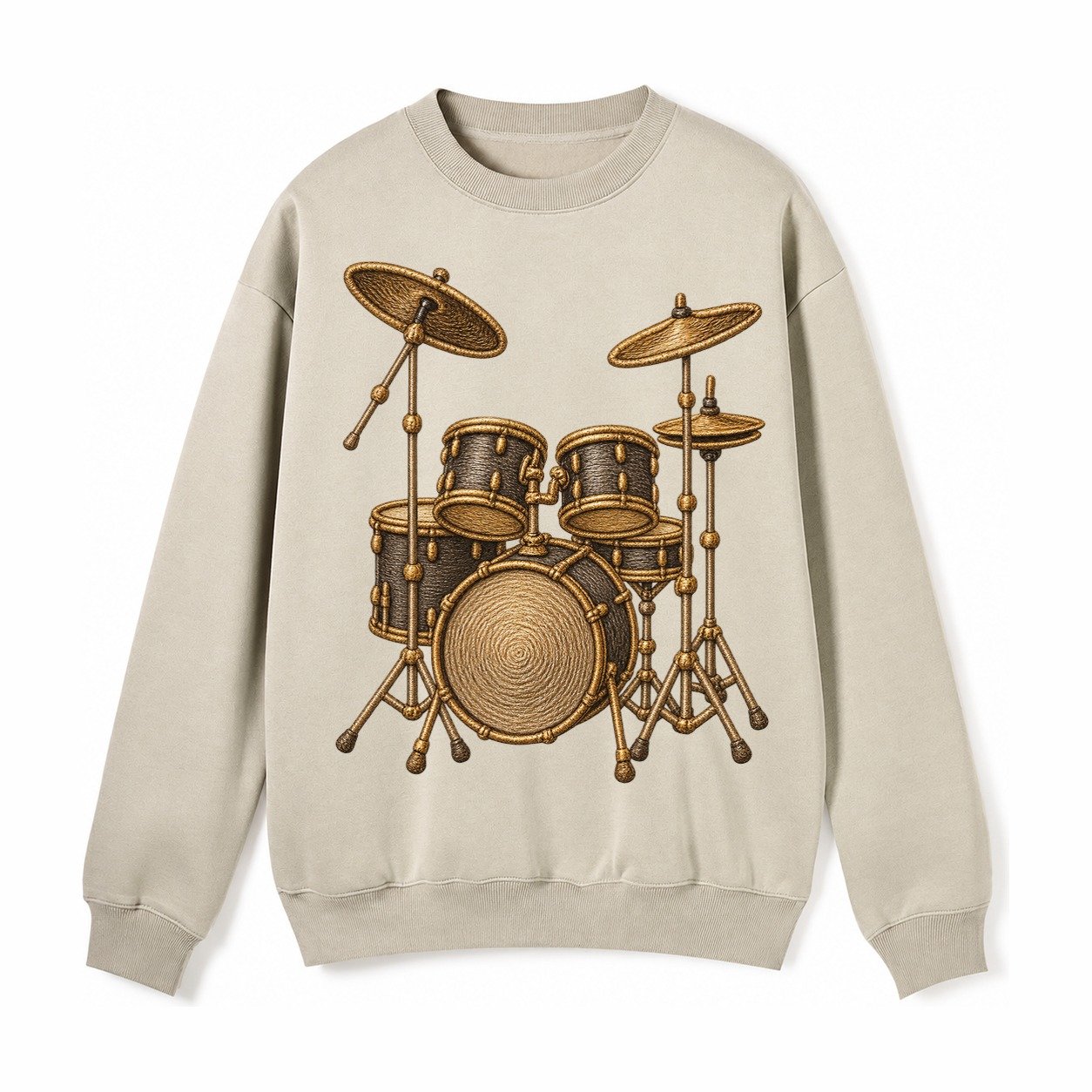 Drum Kit Fleece Sweatshirt – Light Khaki