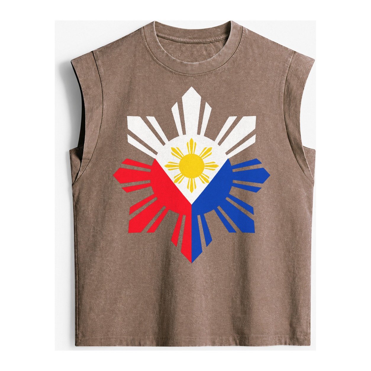 Philippines Iconic Sun And Stars Vintage Washed Tank – Brown