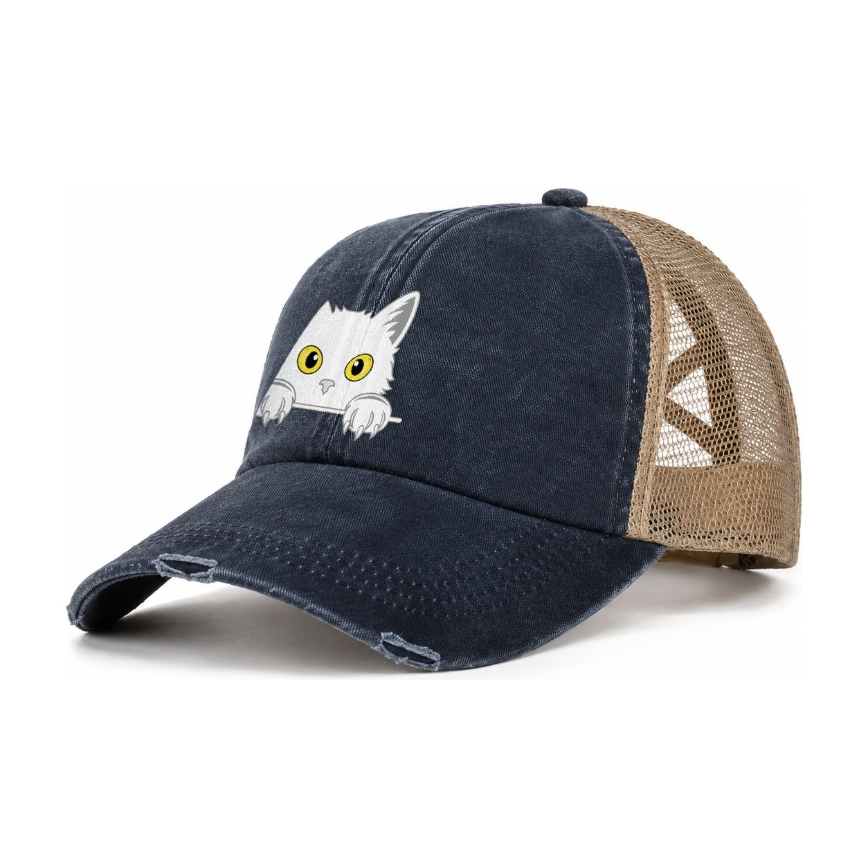 Black Cat Women's Ponytail Trucker Hat – Navy Khaki