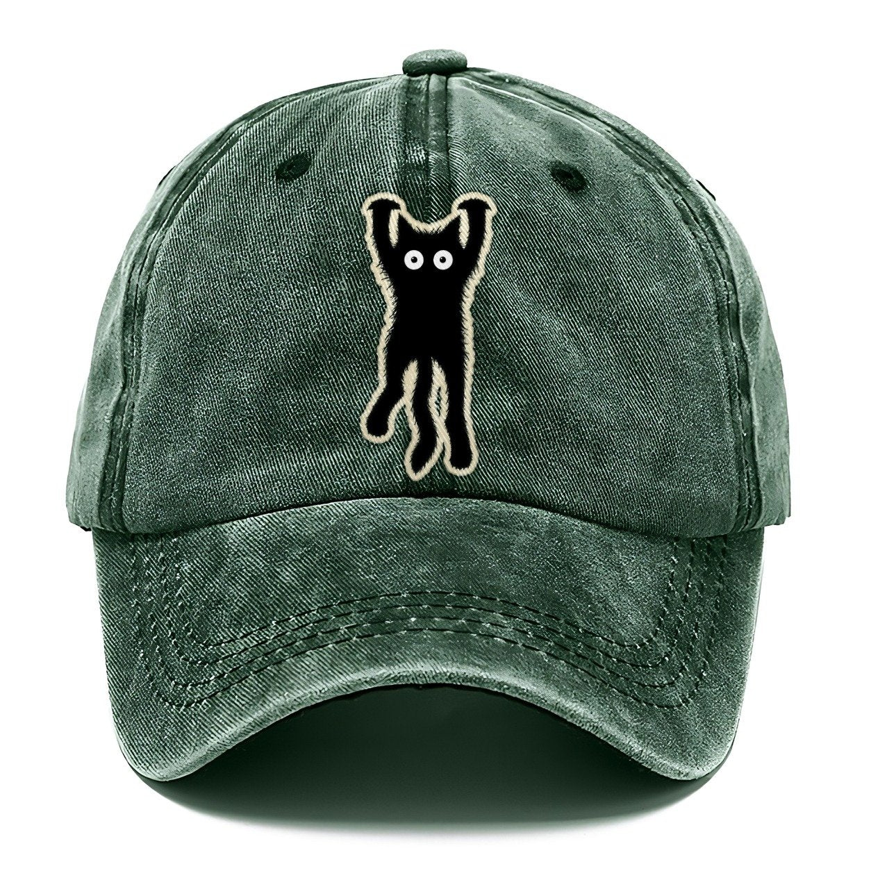 Dangling Startled Black Cat Classic Cap – Forest Mist
