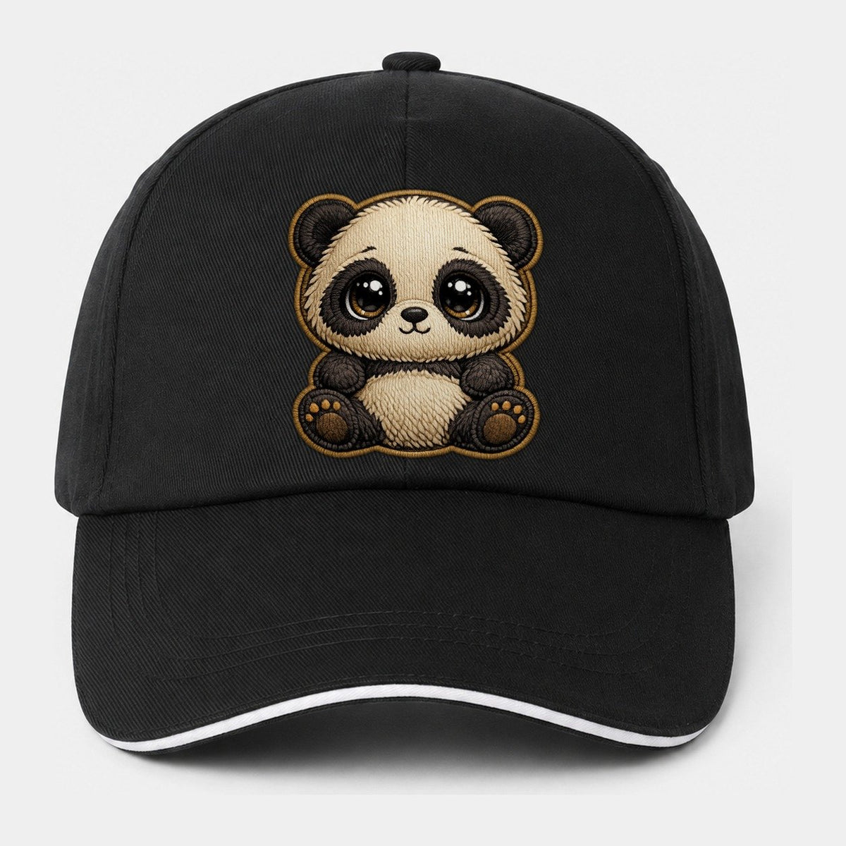 Baby Giant Panda Cub Contrast Trim Cap – Black