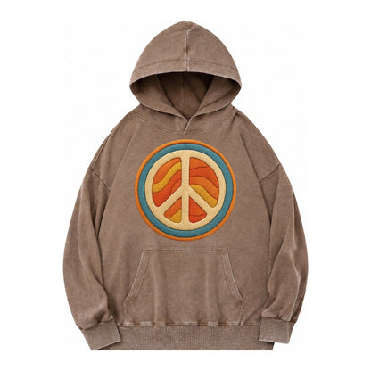 Retro Peace Harmony Vintage Washed Hoodie – Brown