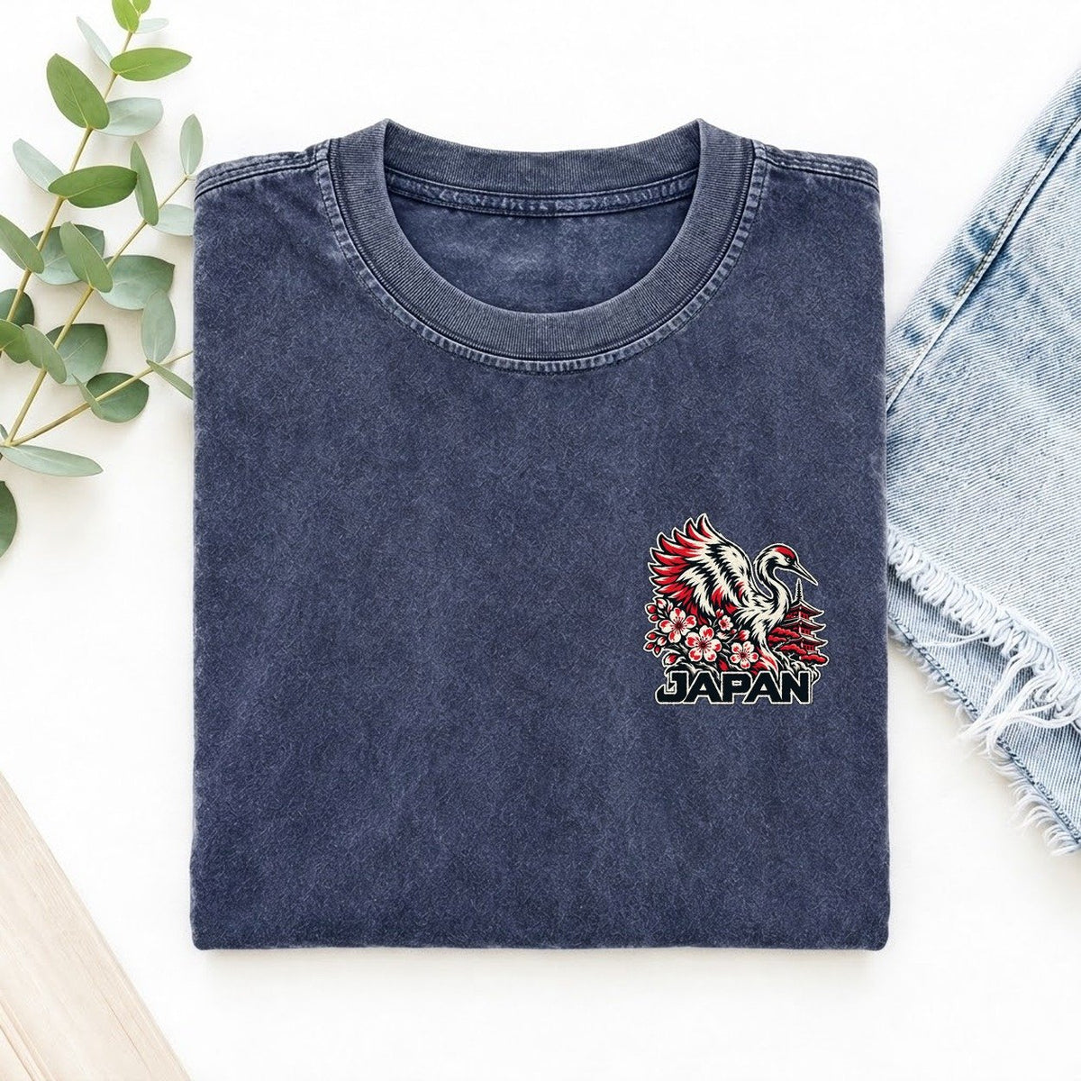 Japan Country Pride Left Chest Vintage T-shirt – Blue