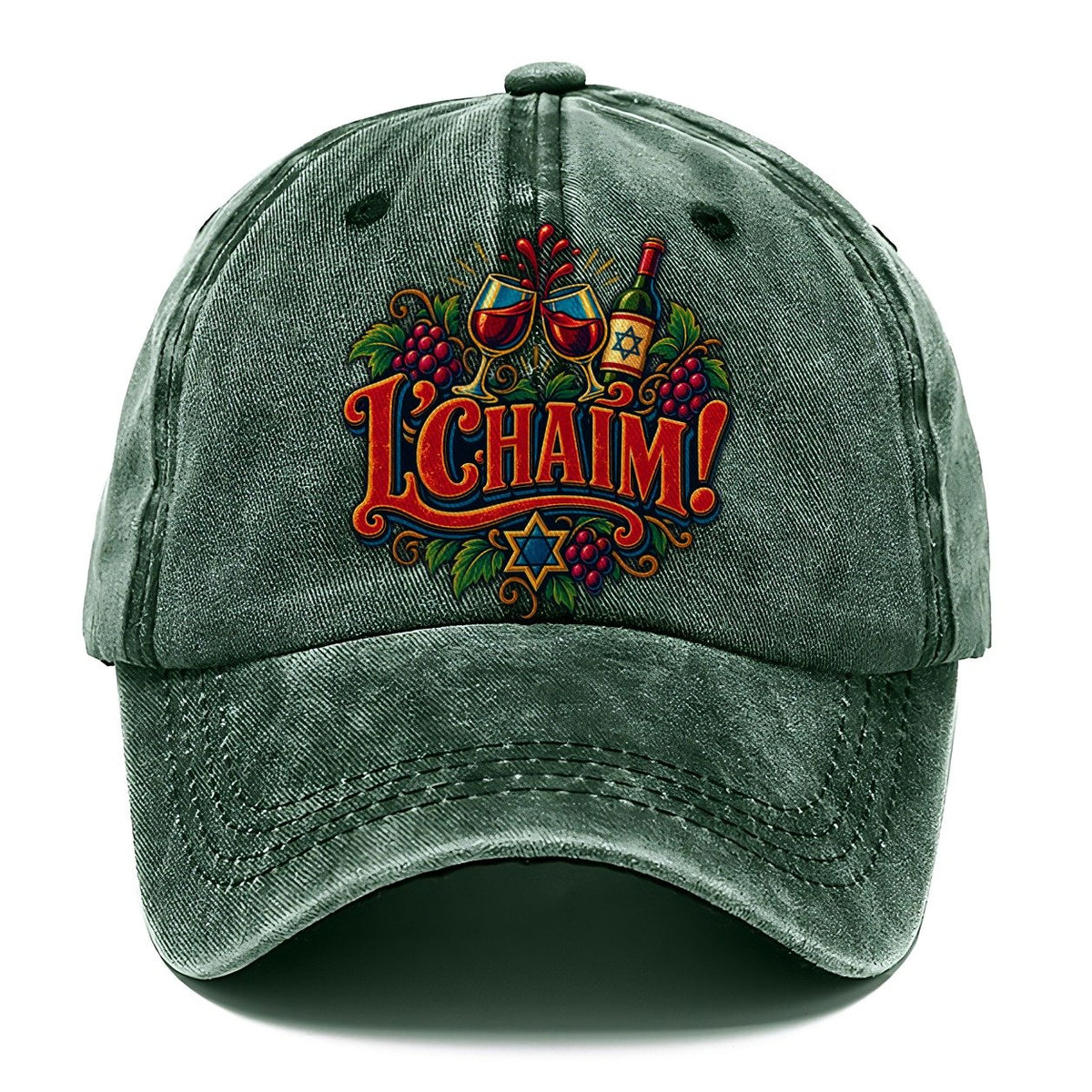 Lchaim Toast Typography Judaism Heritage Classic Cap – Forest Mist
