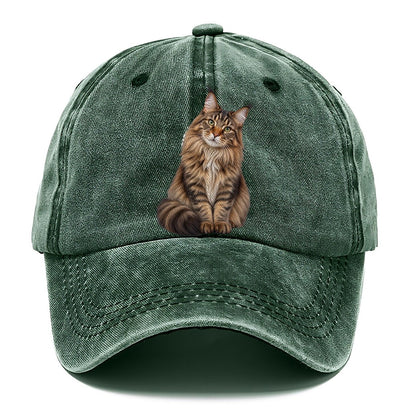 Maine Coon Seated Portrait Realistic Cat Portrait Classic Cap – Forest Mist
