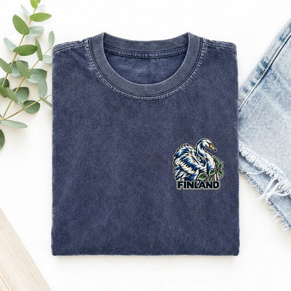 Finland Country Pride Left Chest Vintage T-shirt – Blue
