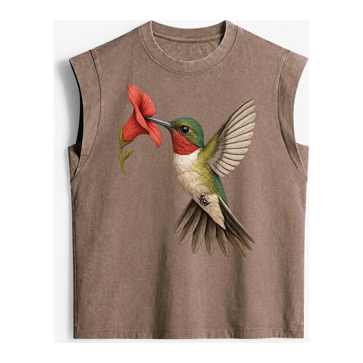 Hummingbird Harmony Vintage Washed Tank – Brown