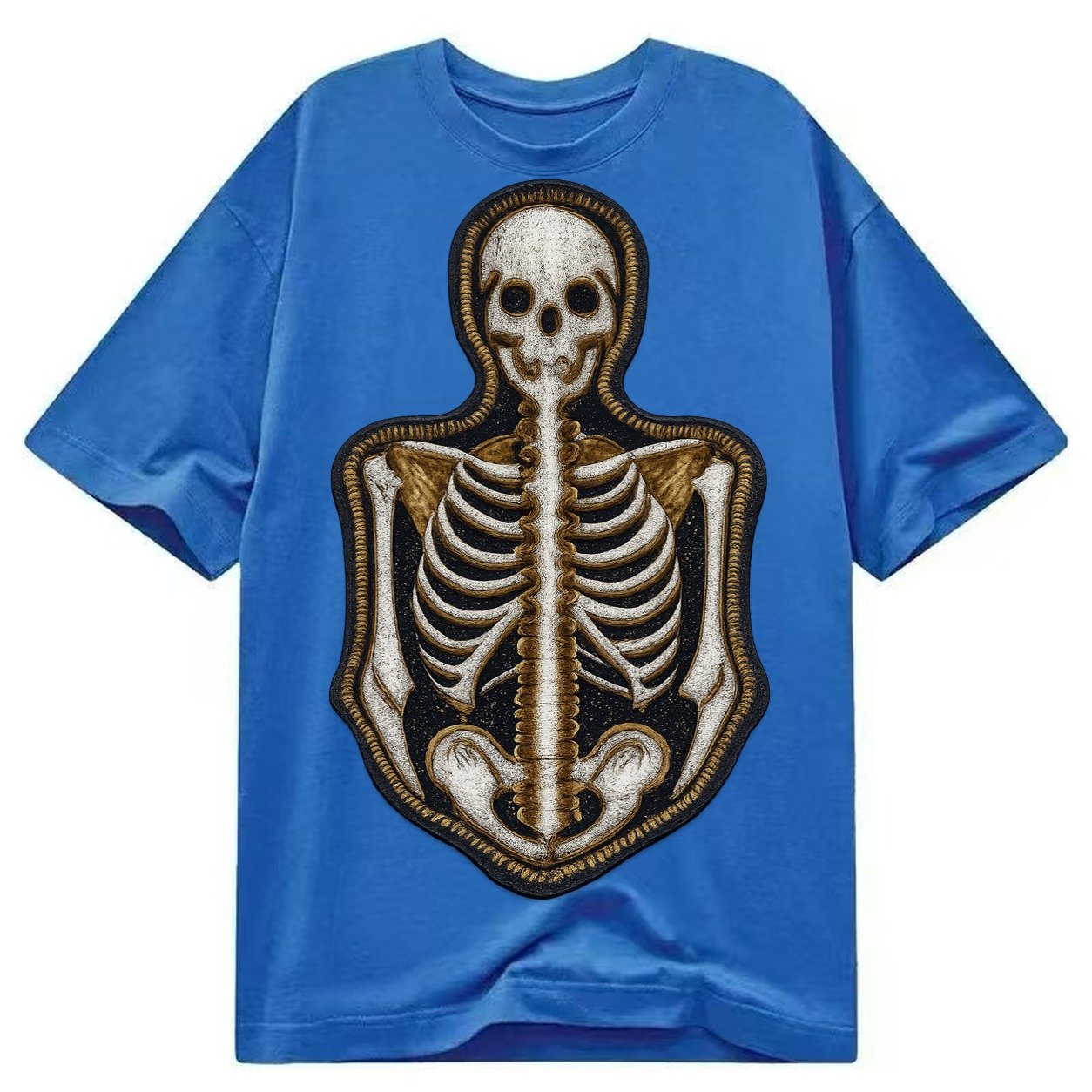 Embroidered Patch Design Skeleton Bones Skeletal System In W Classic T-shirt – Blue