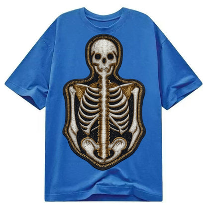 Embroidered Patch Design Skeleton Bones Skeletal System In W Classic T-shirt – Blue