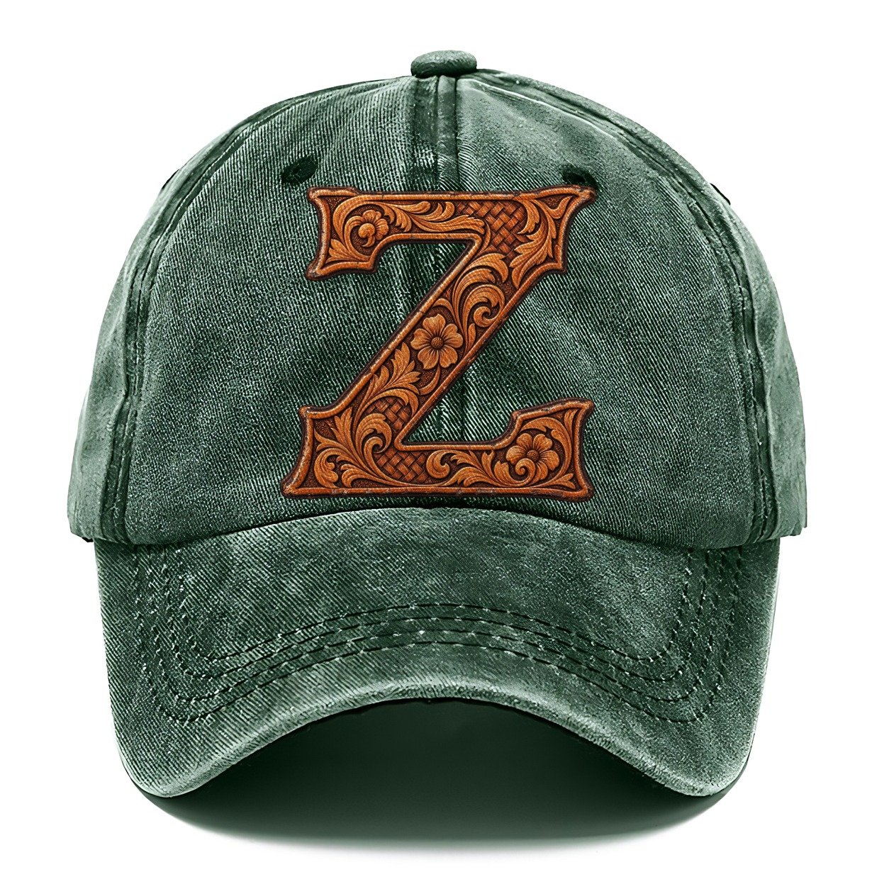 Tooled Leather Z Monogram Classic Cap – Forest Mist