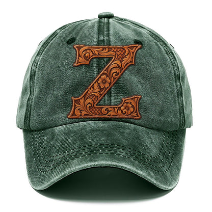 Tooled Leather Z Monogram Classic Cap – Forest Mist