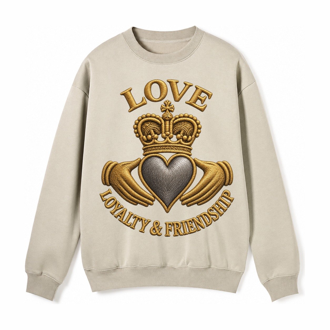 Claddagh Symbol Fleece Sweatshirt – Light Khaki