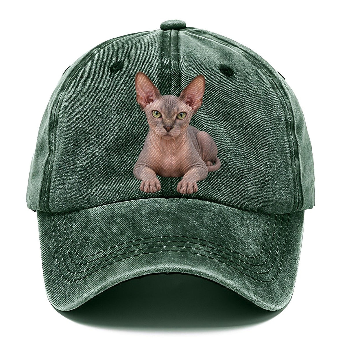 Sphynx Reclining Paws Forward Realistic Cat Portrait Classic Cap – Forest Mist