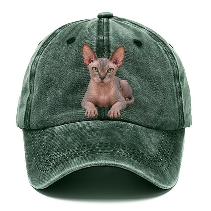 Sphynx Reclining Paws Forward Realistic Cat Portrait Classic Cap – Forest Mist