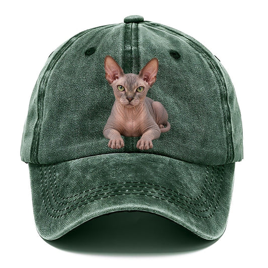Sphynx Reclining Paws Forward Realistic Cat Portrait Classic Cap – Forest Mist