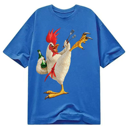 Rooster Printed Unisex Baseball Cap Solid Color Washed Distr Classic T-shirt – Blue