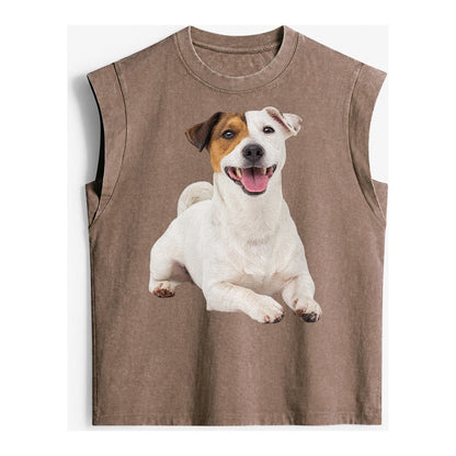 Jack Russell Terrier Dog Vintage Washed Tank – Brown