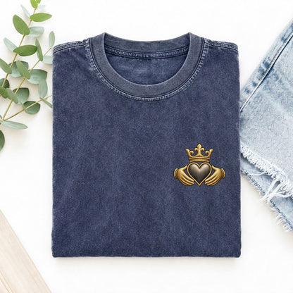 Claddagh Heart Left Chest Vintage T-shirt – Blue