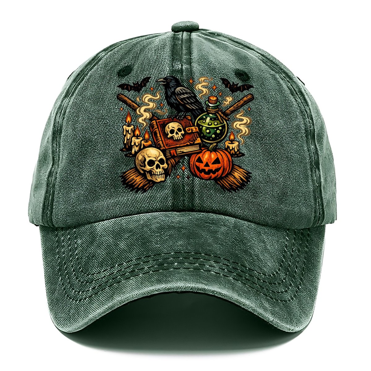 Vintage Witch Spellbook Raven Classic Cap – Forest Mist