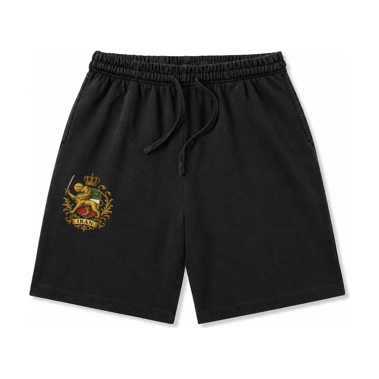 Royal Iran Coat Of Arms Washed Shorts – Black