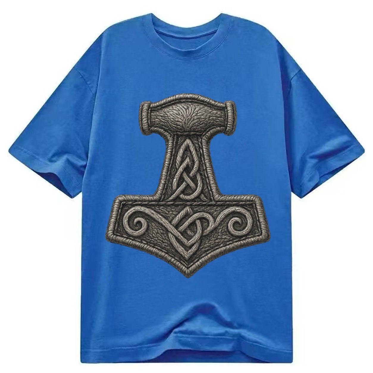 Mjolnir Thors Hammer Silver Thread Norse Protection Classic T-shirt – Blue