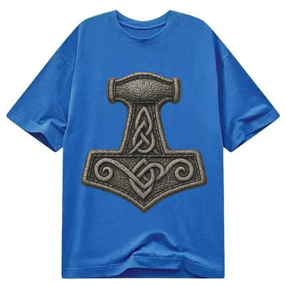 Mjolnir Thors Hammer Silver Thread Norse Protection Classic T-shirt – Blue