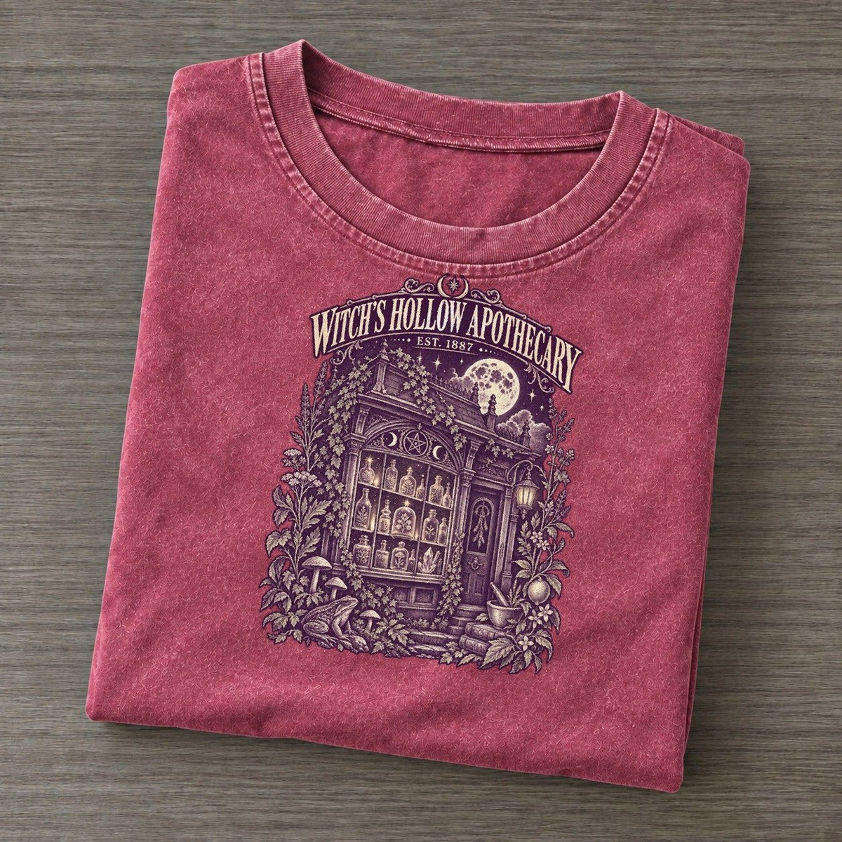 Witch Hollow Apothecary Midnight Haunt Vintage T-shirt – Raspberry