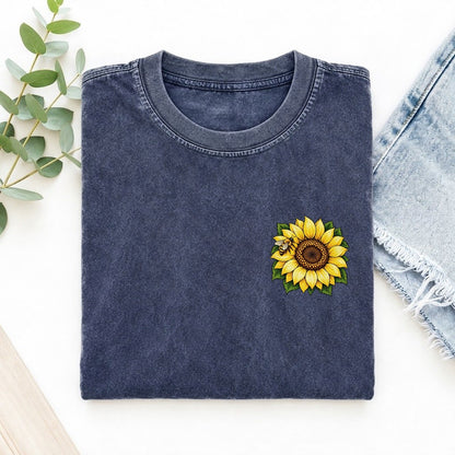 Vintage Sunflower Left Chest Vintage T-shirt – Blue