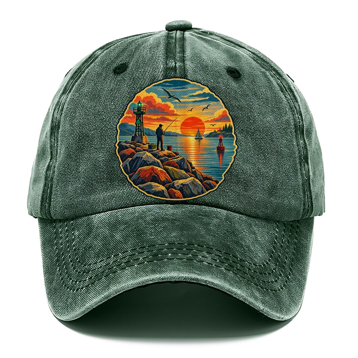 Harbor Jetty Sunset Fishing Club Classic Cap – Forest Mist