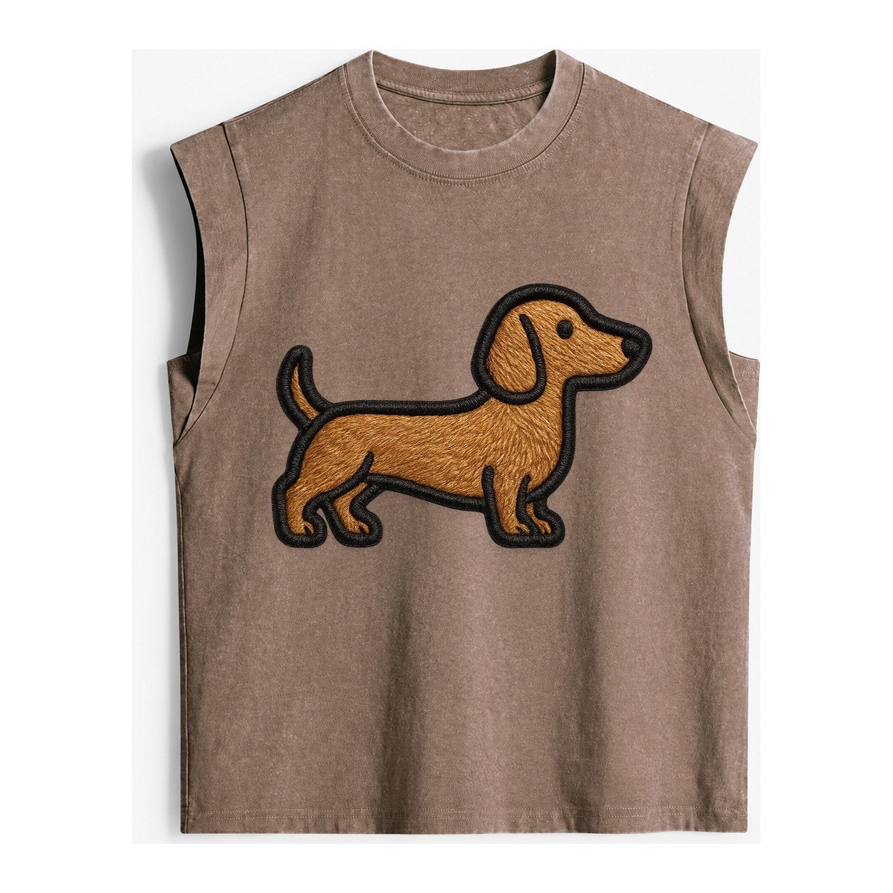 Dachshund Modern Elongated Silhouette Vintage Washed Tank – Brown
